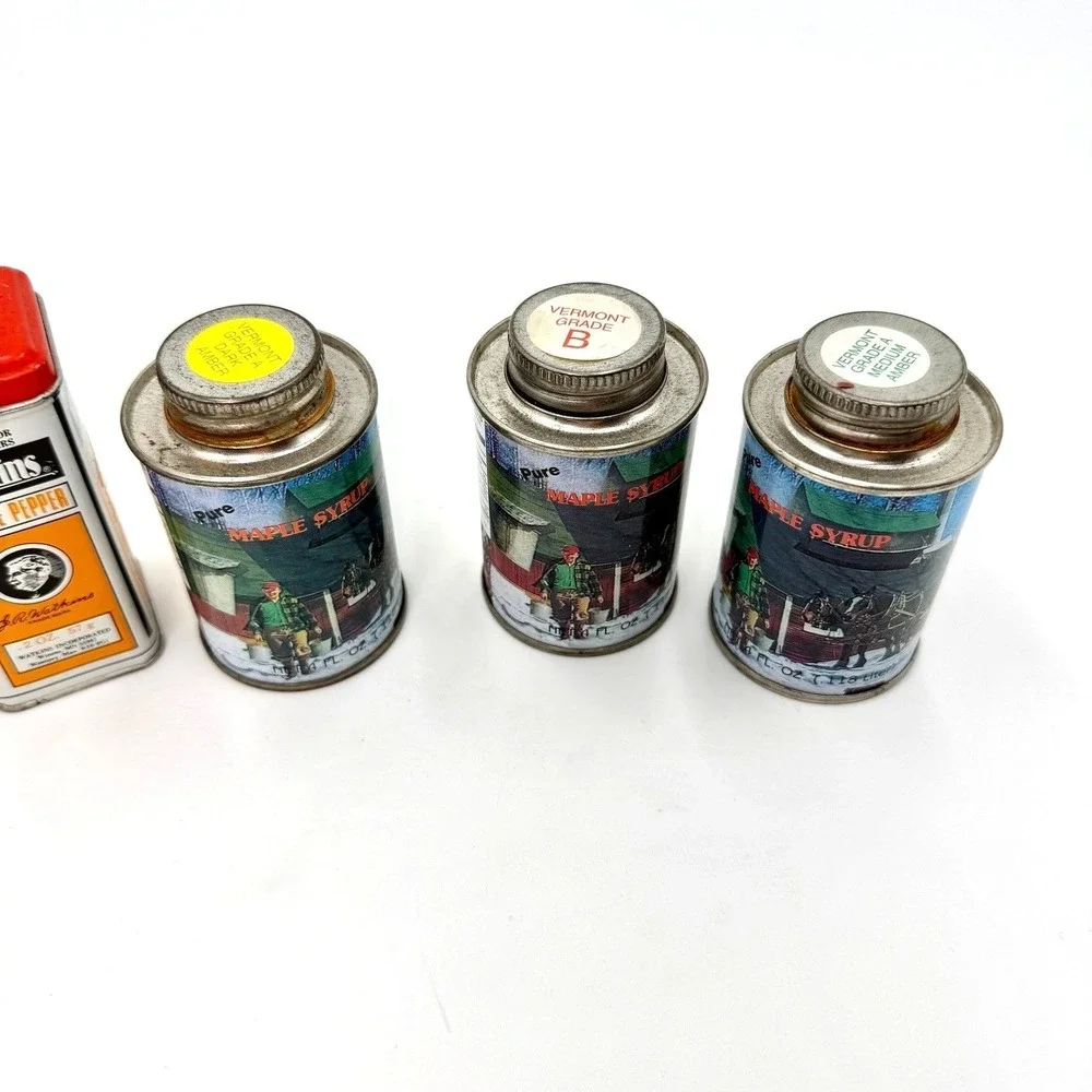 Vintage Watkins Spice Tins & Maple Syrup Cans and‎ Black Pepper Cayenne Lot of 5